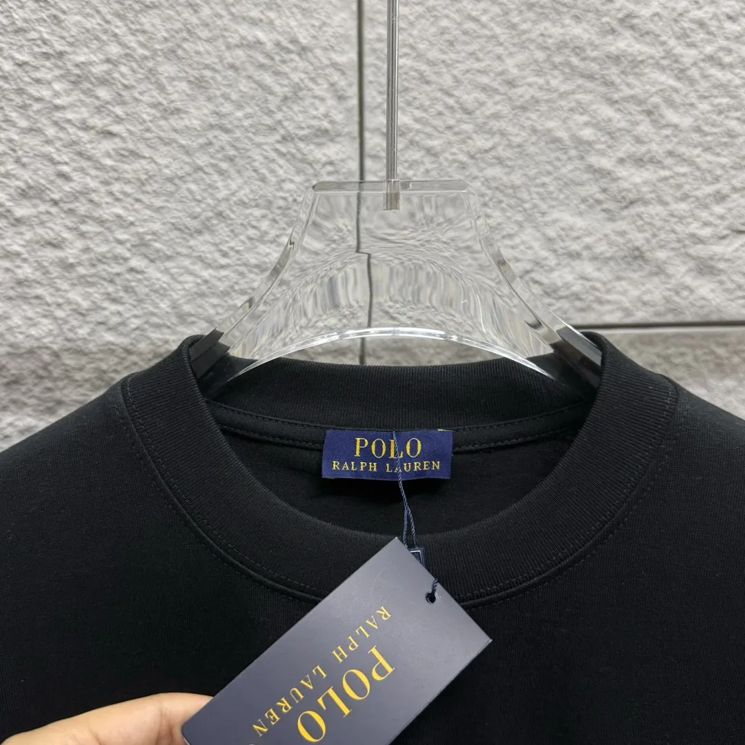 🅿️180 Polo* Ralph Lauren 2025 spring and summer new style Classic three little pony embroidery Customized double yarn plain cotton fabric Short-sleeved T-shirt Unisex Color: Black White Size: S (90-130 pounds) M (120-150 pounds) L (140-165 pounds) XL (160-180 pounds) XXL (180-210 pounds)